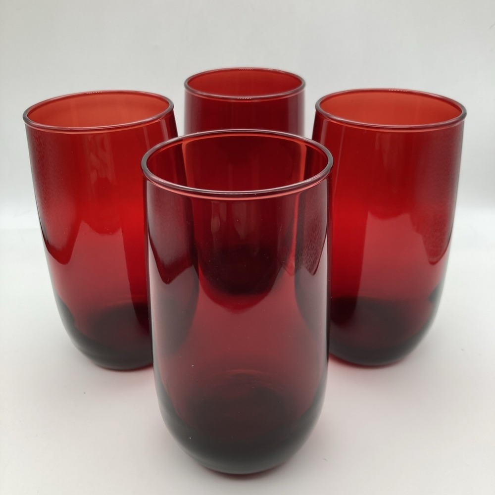 VTG Anchor Hocking Royal Ruby Red Tumblers Set of 4 12oz Glasses 5" Tall MCM
